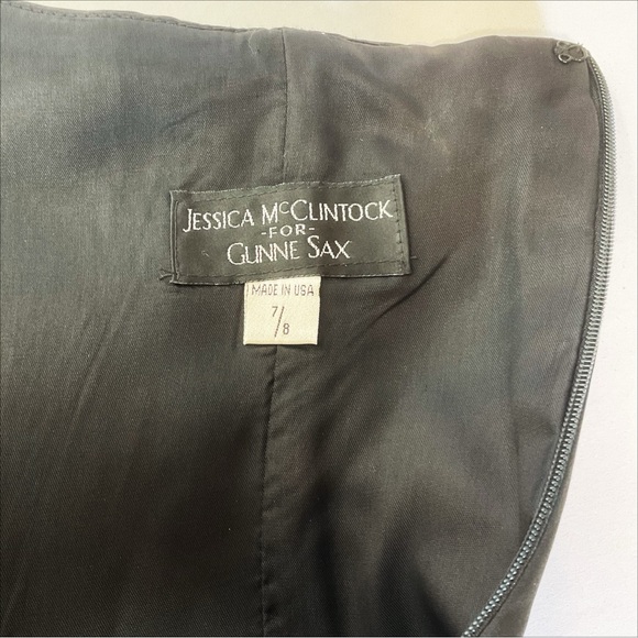 Vintage Jessica McClintock for Gunne Sax Black Satin & Pink Strapless Bo… - Picture 8 of 10